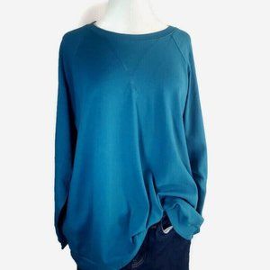 Zenana Plus Sweatshirt Women Top Light Weight Cotton Stitch Detail Teal 2X